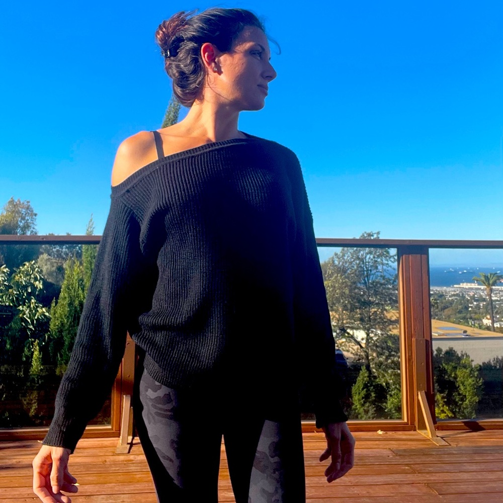 LF CARMAR Denim One Shoulder Sweater Color: black